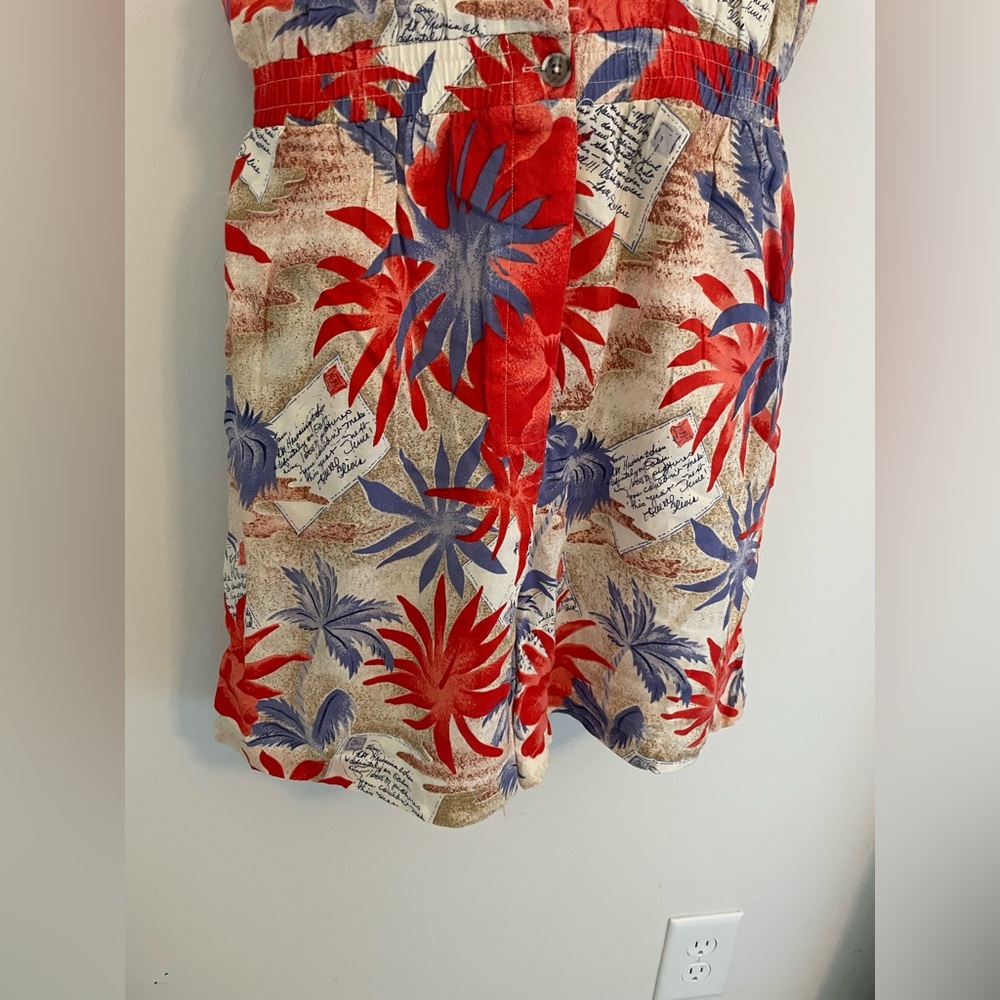 Mixed Blues Vintage Palm Print Romper Medium 9/11 - Picture 3 of 6